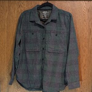 REI Green and Gray Plaid Button Down Shirt 100% Cotton
